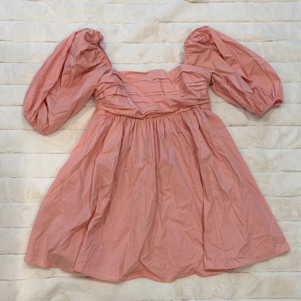 Abercrombie & Fitch Pink Puff-Sleeve Midi Dress